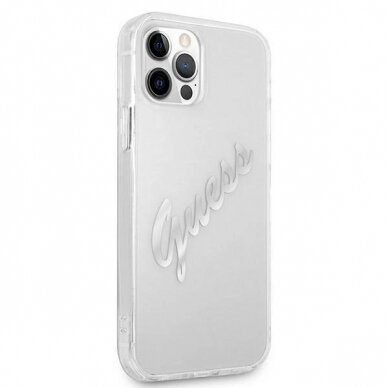 Originalus dėklas Guess GUHCP12MKTRSVSI iPhone 12/12 Pro 6.1  Permatomas hardcase Vintage Script Silver 3