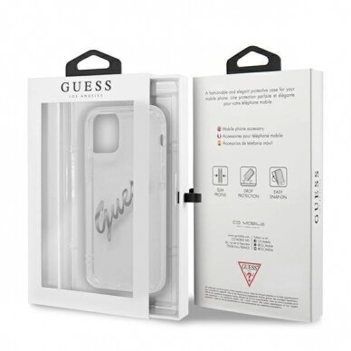Originalus dėklas Guess GUHCP12MKTRSVSI iPhone 12/12 Pro 6.1  Permatomas hardcase Vintage Script Silver 7