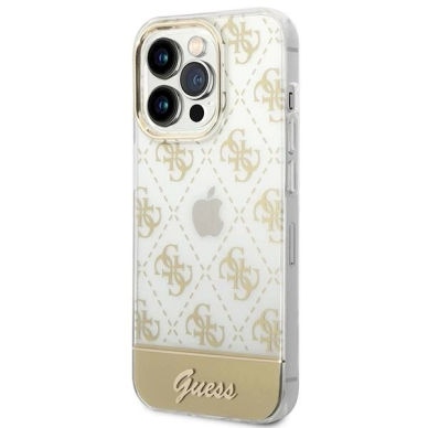 iPhone 14 Pro – Orginalus dėklas Guess GUHCP14LHG4MHG 6.1" - Auksinis/Auksinis hardcase 4G Pattern Script 1