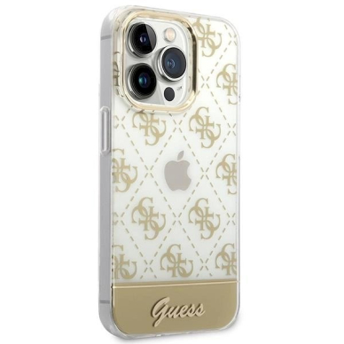 iPhone 14 Pro – Orginalus dėklas Guess GUHCP14LHG4MHG 6.1" - Auksinis/Auksinis hardcase 4G Pattern Script 3