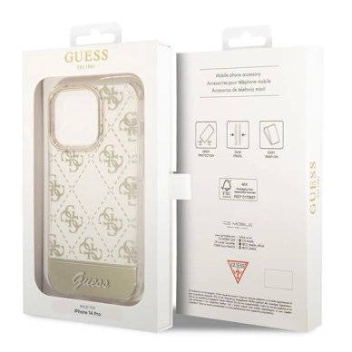 Originalus dėklas Guess GUHCP14LHG4MHG iPhone 14 Pro 6.1 gold / gold hardcase 4G Pattern Script 7