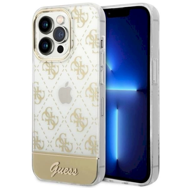 iPhone 14 Pro – Orginalus dėklas Guess GUHCP14LHG4MHG 6.1" - Auksinis/Auksinis hardcase 4G Pattern Script
