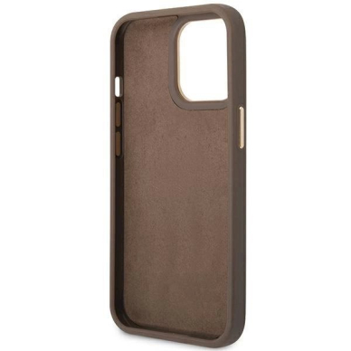 Originalus dėklas Guess GUHCP14LHG4SHW iPhone 14 Pro 6.1 Rudas / Rudas hard case 4G Vintage Gold Logo 6