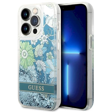 Originalus dėklas Guess GUHCP14LLFLSN iPhone 14 Pro 6.1  žalias/žalias hardcase Flower Liquid Glitter Originalus dėklas Guess GUHCP14LLFLSN iPhone 14 Pro 6.1  žalias/žalias hardcase Flower Liquid Glitter