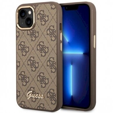 Originalus dėklas Guess GUHCP14MHG4SHW iPhone 14 Plus 6.7 Rudas / Rudas hard case 4G Vintage Gold Logo