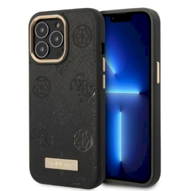 Originalus dėklas Guess GUHMP13LSAPSTK iPhone 13 Pro / 13 6.1 Juodas hardcase Peony Logo Plate MagSafe Originalus dėklas Guess GUHMP13LSAPSTK iPhone 13 Pro / 13 6.1 Juodas hardcase Peony Logo Plate MagSafe