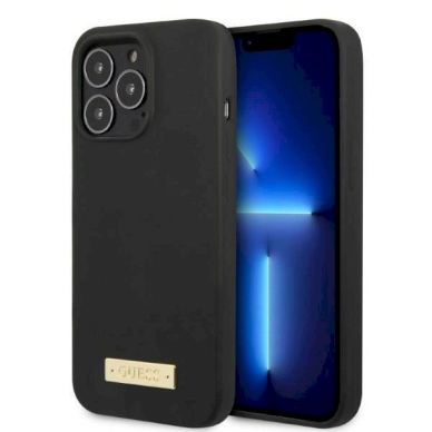 Originalus dėklas Guess GUHMP13LSPLK iPhone 13 Pro / 13 6.1 Juodas hard case Silicone Logo Plate MagSafe Originalus dėklas Guess GUHMP13LSPLK iPhone 13 Pro / 13 6.1 Juodas hard case Silicone Logo Plate MagSafe