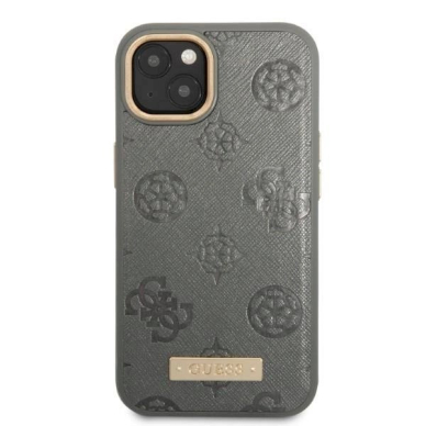 Akcija! Originalus dėklas Guess GUHMP13MSAPSTG iPhone 13 6.1  Pilkas hardcase Peony Logo Plate MagSafe  2