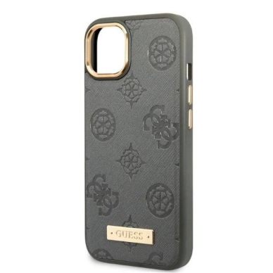 Akcija! Originalus dėklas Guess GUHMP13MSAPSTG iPhone 13 6.1  Pilkas hardcase Peony Logo Plate MagSafe  5