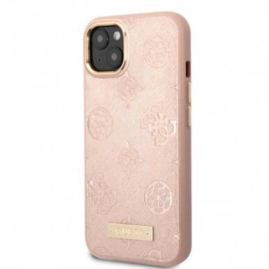 Originalus dėklas Guess GUHMP13MSAPSTP iPhone 13 6.1  rožinis/rožinis hardcase Peony Logo Plate MagSafe 1