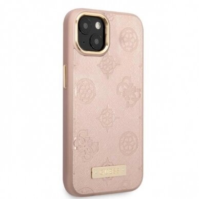 Originalus dėklas Guess GUHMP13MSAPSTP iPhone 13 6.1  rožinis/rožinis hardcase Peony Logo Plate MagSafe 3
