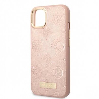 Originalus dėklas Guess GUHMP13MSAPSTP iPhone 13 6.1  rožinis/rožinis hardcase Peony Logo Plate MagSafe 5