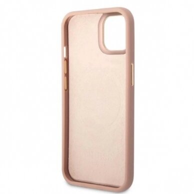 Originalus dėklas Guess GUHMP13MSAPSTP iPhone 13 6.1  rožinis/rožinis hardcase Peony Logo Plate MagSafe 6