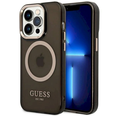 Originalus dėklas Guess GUHMP14LHTCMK iPhone 14 Pro 6.1  Juodas hard case Gold Outline Translucent MagSafe Originalus dėklas Guess GUHMP14LHTCMK iPhone 14 Pro 6.1  Juodas hard case Gold Outline Translucent MagSafe