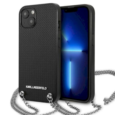 Originalus dėklas Karl Lagerfeld KLHCP13SPMK iPhone 13 mini 5,4 hardcase Juodas Leather Textured and Chain Originalus dėklas Karl Lagerfeld KLHCP13SPMK iPhone 13 mini 5,4 hardcase Juodas Leather Textured and Chain