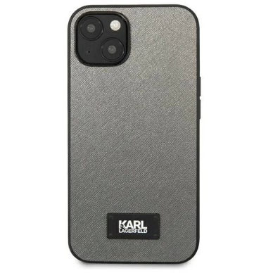 Originalus dėklas Karl Lagerfeld KLHCP13SSFMP2DG iPhone 13 mini 5,4 hardcase silver / silver Saffiano Plaque 2 Originalus dėklas Karl Lagerfeld KLHCP13SSFMP2DG iPhone 13 mini 5,4 hardcase silver / silver Saffiano Plaque 2