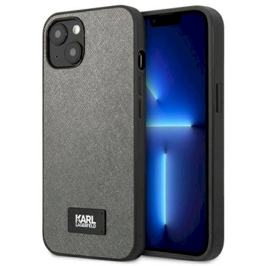 Originalus dėklas Karl Lagerfeld KLHCP13SSFMP2DG iPhone 13 mini 5,4 hardcase silver / silver Saffiano Plaque Originalus dėklas Karl Lagerfeld KLHCP13SSFMP2DG iPhone 13 mini 5,4 hardcase silver / silver Saffiano Plaque