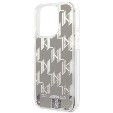 Originalus dėklas Karl Lagerfeld KLHCP14LLMNMS iPhone 14 Pro 6.1 hardcase silver / silver Liquid Glitter Monogram 5 Originalus dėklas Karl Lagerfeld KLHCP14LLMNMS iPhone 14 Pro 6.1 hardcase silver / silver Liquid Glitter Monogram 5
