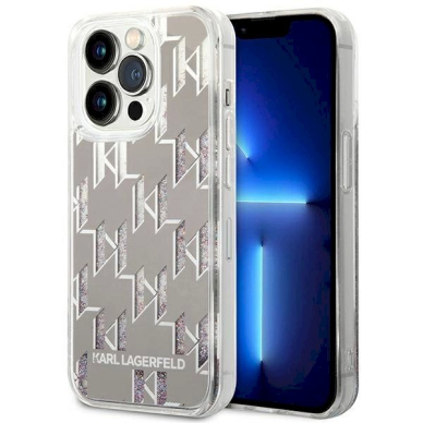 Originalus dėklas Karl Lagerfeld KLHCP14LLMNMS iPhone 14 Pro 6.1 hardcase silver / silver Liquid Glitter Monogram Originalus dėklas Karl Lagerfeld KLHCP14LLMNMS iPhone 14 Pro 6.1 hardcase silver / silver Liquid Glitter Monogram