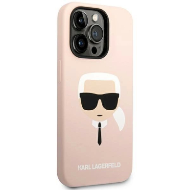 Originalus dėklas Karl Lagerfeld KLHCP14LSLKHLP iPhone 14 Pro 6.1 hardcase rožinis / rožinis Silikoninis Karl`s Head 3