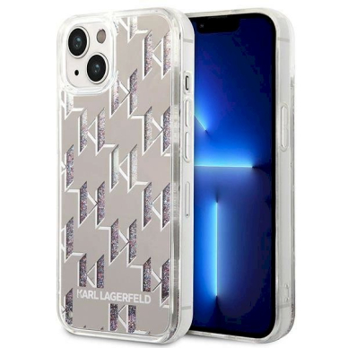 Originalus dėklas Karl Lagerfeld KLHCP14SLMNMS iPhone 14 6.1 hardcase silver / silver Liquid Glitter Monogram Originalus dėklas Karl Lagerfeld KLHCP14SLMNMS iPhone 14 6.1 hardcase silver / silver Liquid Glitter Monogram
