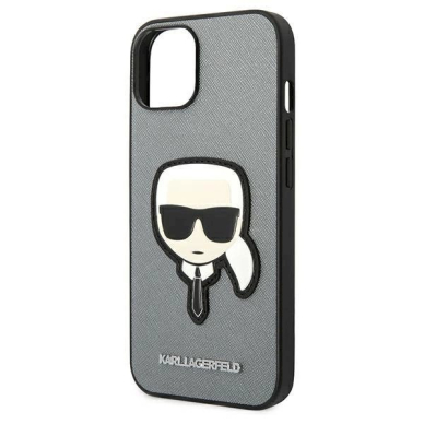 Originalus dėklas Karl Lagerfeld KLHCP14SSAPKHG iPhone 14 6,1" Sidabrinis hardcase Saffiano Karl's Head Patch 5
