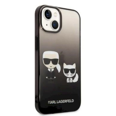 Originalus dėklas Karl Lagerfeld KLHCP14STGKCK iPhone 14 6,1 hardcase Juodas Gradient Ikonik Karl &amp  Choupette 3