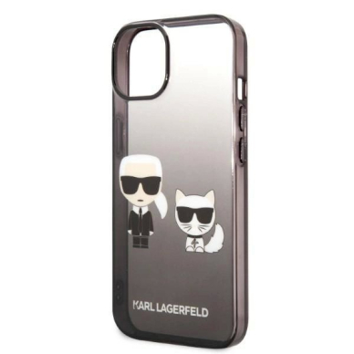 Originalus dėklas Karl Lagerfeld KLHCP14STGKCK iPhone 14 6,1 hardcase Juodas Gradient Ikonik Karl &amp  Choupette 5