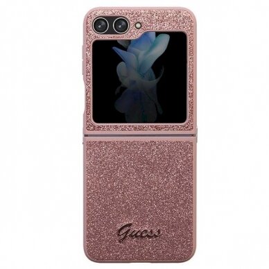 Originalus Guess dėklas Glitter Script case for Samsung Galaxy Z Flip 5 - Rožinis 1 Originalus Guess dėklas Glitter Script case for Samsung Galaxy Z Flip 5 - Rožinis 1