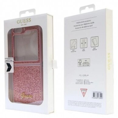 Originalus Guess dėklas Glitter Script case for Samsung Galaxy Z Flip 5 - Rožinis 7 Originalus Guess dėklas Glitter Script case for Samsung Galaxy Z Flip 5 - Rožinis 7
