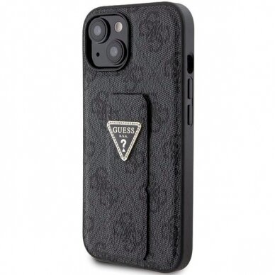 Originalus Guess dėklas Grip Stand 4G Triangle Strass case for iPhone 15 - Juodas 1 Originalus Guess dėklas Grip Stand 4G Triangle Strass case for iPhone 15 - Juodas 1