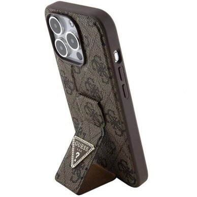 Originalus Guess dėklas Grip Stand 4G Triangle Strass case for iPhone 15 Pro Max - Rudas 1