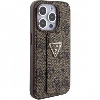 Originalus Guess dėklas Grip Stand 4G Triangle Strass case for iPhone 15 Pro Max - Rudas 4