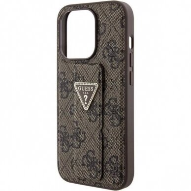 Originalus Guess dėklas Grip Stand 4G Triangle Strass case for iPhone 15 Pro Max - Rudas 6