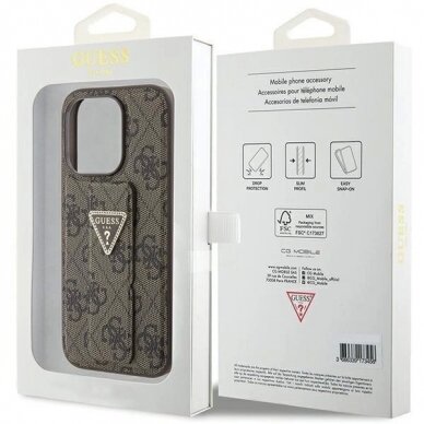 Originalus Guess dėklas Grip Stand 4G Triangle Strass case for iPhone 15 Pro Max - Rudas 8