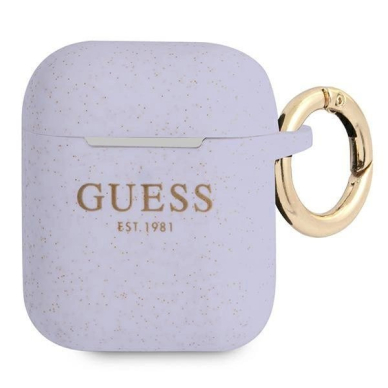 Originalus Guess dėklas GUA2SGGEU AirPods cover Violetinis/Violetinis Silikoninis Glitter