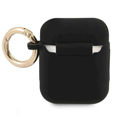 Originalus Guess dėklas GUA2SSSK AirPods cover Juodas/Juodas Silikoninis Vintage Script 1