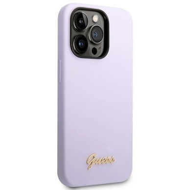Originalus Guess dėklas GUHCP14XSLSMU iPhone 14 Pro Max 6.7&quot; Violetinis/Violetinis hard case Silicone Vintage Auksinis Logo 3