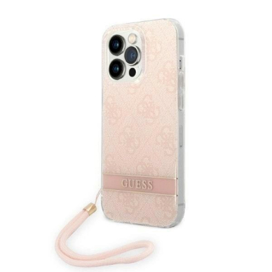 Originalus Guess dėklas GUOHCP14LH4STP iPhone 14 Pro 6.1 &quot;Rožinis / Rožinis hardcase 4G Print Strap 1