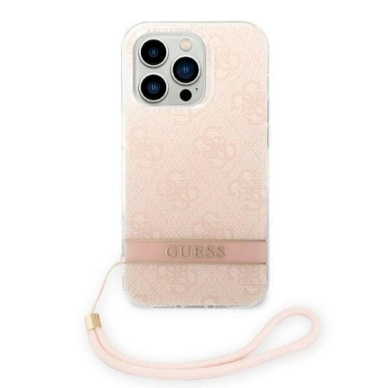 Originalus Guess dėklas GUOHCP14LH4STP iPhone 14 Pro 6.1 &quot;Rožinis / Rožinis hardcase 4G Print Strap 2