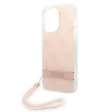Originalus Guess dėklas GUOHCP14LH4STP iPhone 14 Pro 6.1 &quot;Rožinis / Rožinis hardcase 4G Print Strap 4