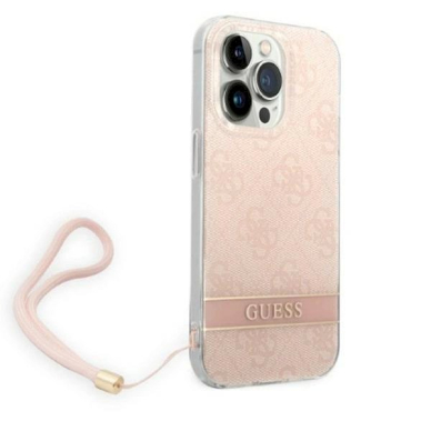 Originalus Guess dėklas GUOHCP14LH4STP iPhone 14 Pro 6.1 &quot;Rožinis / Rožinis hardcase 4G Print Strap