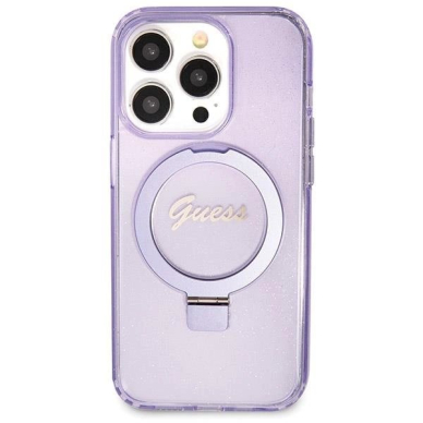 Originalus Guess dėklas Ring Stand Script Glitter MagSafe case for iPhone 13 Pro / 13 - Violetinis 2 Originalus Guess dėklas Ring Stand Script Glitter MagSafe case for iPhone 13 Pro / 13 - Violetinis 2