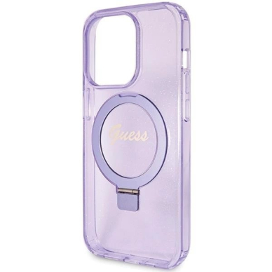 Originalus Guess dėklas Ring Stand Script Glitter MagSafe case for iPhone 15 Pro Max - Violetinis 5 Originalus Guess dėklas Ring Stand Script Glitter MagSafe case for iPhone 15 Pro Max - Violetinis 5