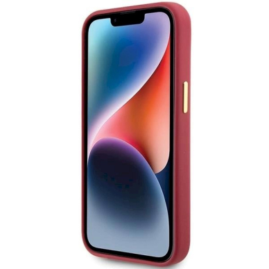 Originalus Guess dėklas Silicone Script Metal Logo & Frame case for iPhone 15 - Raudonas 4 Originalus Guess dėklas Silicone Script Metal Logo & Frame case for iPhone 15 - Raudonas 4