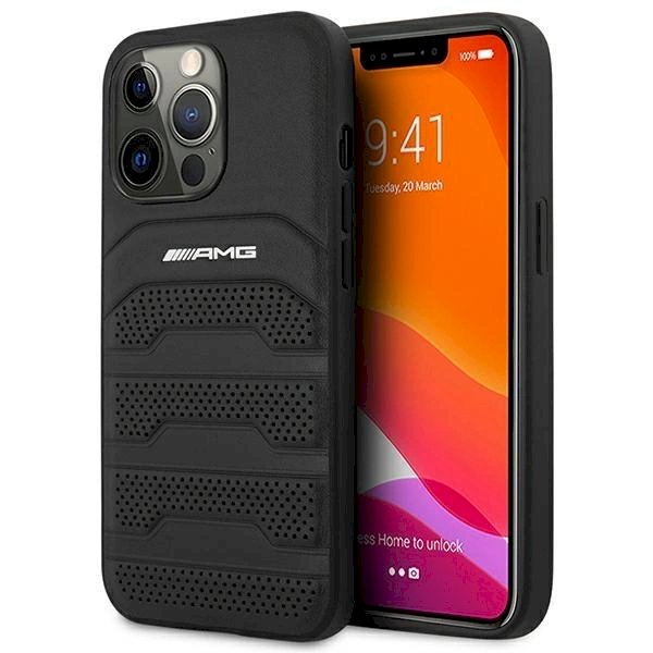 Originalus AMG dėklas AMHCP14LGSEBK iPhone 14 Pro 6.1 Juodas hardcase Leather Debossed Lines Originalus AMG dėklas AMHCP14LGSEBK iPhone 14 Pro 6.1 Juodas hardcase Leather Debossed Lines