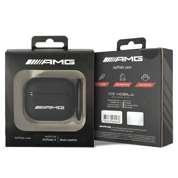 Originalus AMG dėklas Leather Big Logo case skirta AirPods 3 - Juodas 2 Originalus AMG dėklas Leather Big Logo case skirta AirPods 3 - Juodas 2