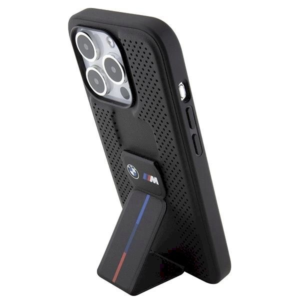 Originalus BMW dėklas Grip Stand Smooth & Perforated iPhone 15 Pro - Juodas 1 Originalus BMW dėklas Grip Stand Smooth & Perforated iPhone 15 Pro - Juodas 1