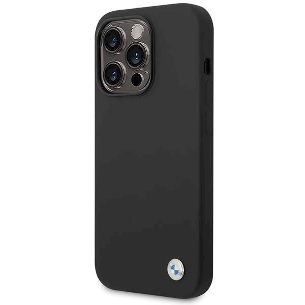 Originalus BMW dėklas Silikoninis Metal Logo iPhone 15 Pro - Juodas