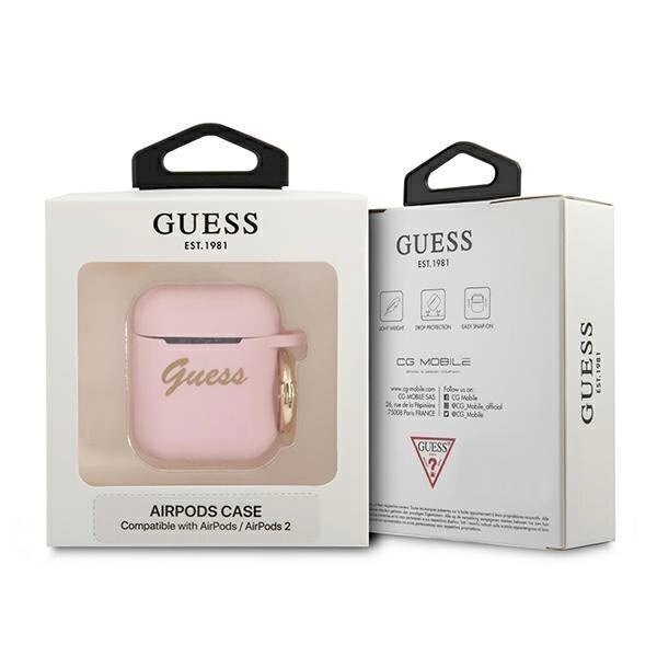 Originalus dėklas Guess GUA2SSSI AirPods cover rožinis/rožinis Silicone Vintage Script 2
